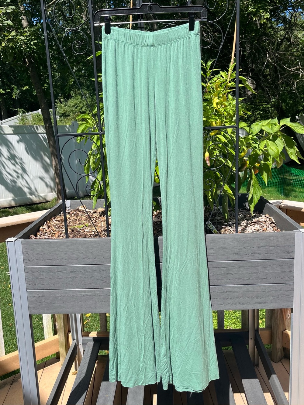Three Bird Nest Cher Solid Raw Edge Flare Pant Green Size S Boho Extra Long